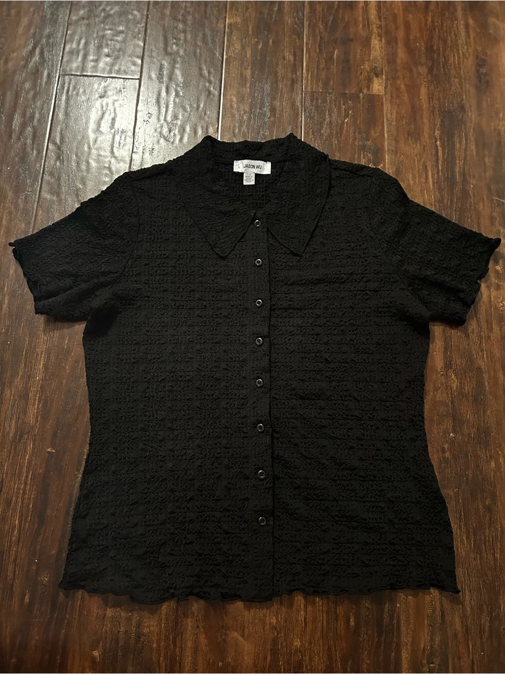 Jason Wu Black Textured Button-Down Short Sleeve Shirt